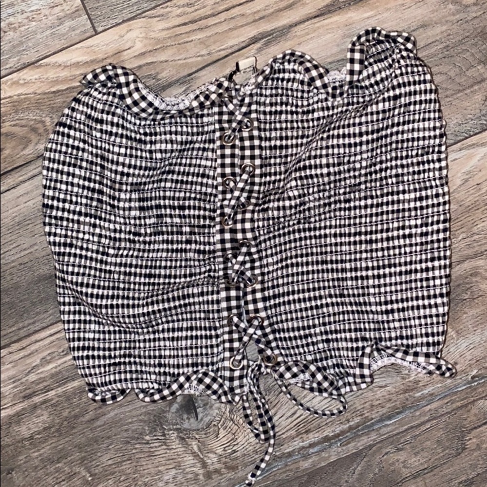 Gingham lace up tube top